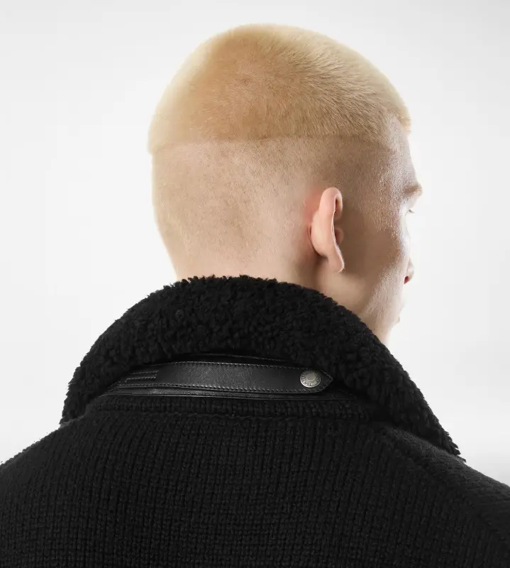 SHEARLING COLLAR CASHMERE CARDIGAN BLACK online